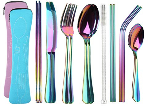 YIMICOO Reusable Travel Utensils Cutlery Set With Case 18-piece Pink+Blue