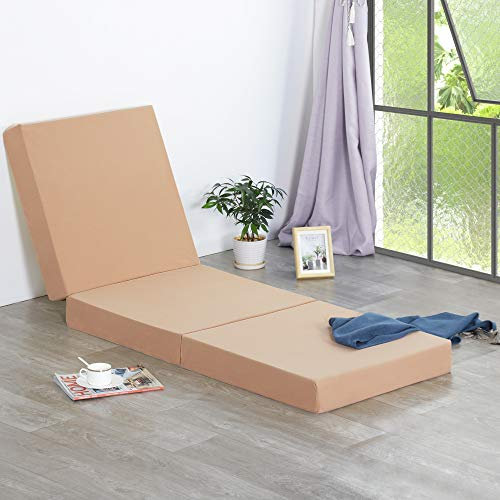Olee Sleep 4 inch Tri-Folding Gel Memory Foam Topper, Beige