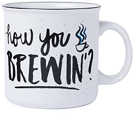 Silver Buffalo FRD437E1 Ceramic Camper Mug Keramiktasse mit Aufschrift Friends How You Brewin, keramik, weiß