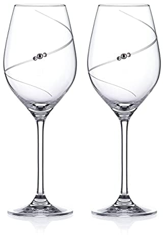 DIAMANTE Swarovski - Par de copas de vino blanco con diseño Silhouette cortado a mano adornado con cristales de Swarovski, juego de 2