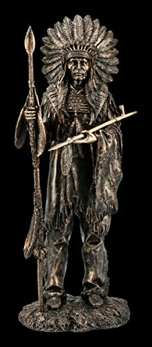 Indianer Häuptling Figur mit Friedenspfeife | Dekofigur, Dekoartikel, Westerndeko, Skulptur, Statue, Bronzeoptik, H 33 cm