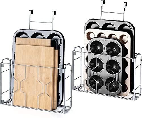 CLTYQ 2 Pack Over the Door/Wall Mount Cabinet Organizer Storage Basket for Kitchen or Pantry to Place Cutting Board, Aluminum Foil, Plastic Wrap Mesh Silver
