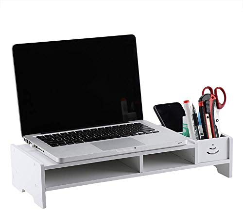 Monitor Ständer aus Holz mit Aufbewahrungsfunktion, 3 Aufbewahrungskoffer, Schublade, Bildschirmerhöher für Computer, Laptop, TV, 48 x 20 x 10cm
