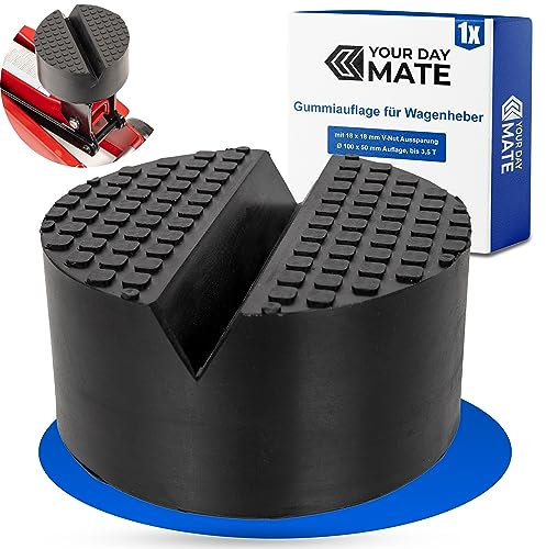 Gummiauflage für Wagenheber, 1 Stück, Ø 100 x 50 mm Auflage, mit 18 x 18 mm V-Nut Aussparung, für KFZ bis 3,5 T, Wagen Heber Pad, Auflage Rangierwagenheber, Gummi Jack Pad, Karosserie Adapter Bühne