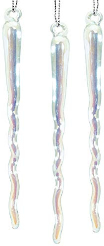 SIKORA BS614 Eiszapfen Christbaumschmuck aus Glas 3er Set Weihanchtsbaum Anhänger Ornament - H: 13,5cm
