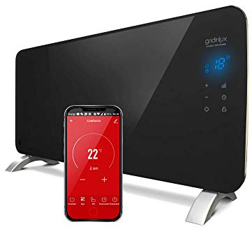 Gridinlux | Radiador Eléctrico Silencioso Programable | Control Móvil App y WIFI | 2 Potencias | Bajo Consumo | Apto para Baños | Homely WiFi Warm Black 2000W | Resistencia IP24