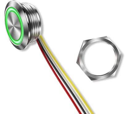 Metzler ultraflacher Edelstahl Drucktaster rostfrei IP67 - Einbau Durchmesser Ø 19 mm - Tastend - LED Grün