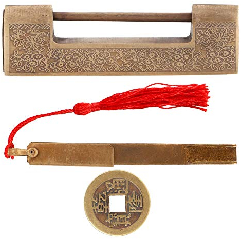 Hapivida Lucchetto Vintage Intagliato Antico Rame Serratura Cinese Vecchio Stile Delicato per Portagioie Regali di Nozze(spacing5cm)