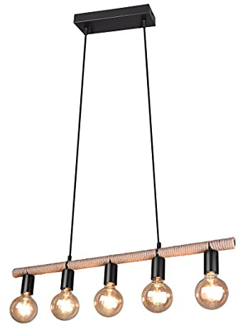 Reality Leuchten Pendelleuchte Einar R30605032, Metall Schwarz matt, Sisal braun, exkl. 5x E27