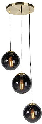 QAZQA - Landhaus I Vintage Hängelampe I Pendellampe I Pendelleuchte über Nachttisch neben dem Bett, Schlafzimmer, trendige Art-Deco-Lampe, GlasI 3-flammig I Schlafzimmer - Kugel I Kugelförmig I Längli
