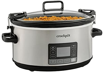 Crock-Pot 7-Quart Slow Cooker, Portable Programmable with Timer, Locking Lid, Stainless Steel; an Essential Kitchen Appliance, Perfect for Families and Gatherings