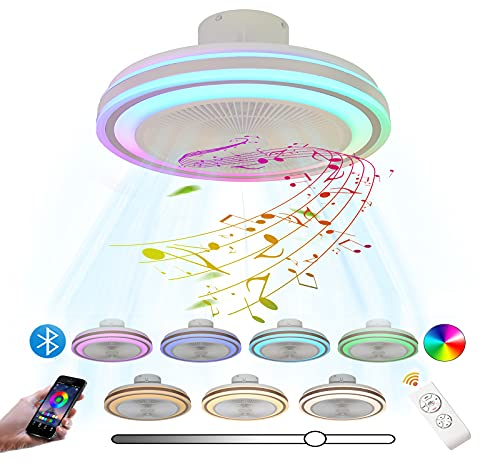 Silencieux Ventilateur de Plafond avec Lampe et Télécommande, LED Fan Plafonnier avec Haut-parleur Bluetooth RGB LED Dimmable Ventilateur avec Lumière, Contrôle APP Éclairage de Plafond Ø48cm, 36W*2