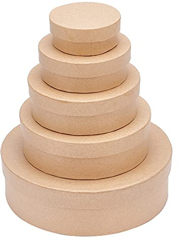 BENECREAT 5 Verschiedene Papiermache Flache Runde Schachteln Nisten Und Stapeln Bastelpapier Bonbon Schokoladenkekse Runde Form Geschenkbox Zum Erntedankfest, Valentinstag, Hochzeit