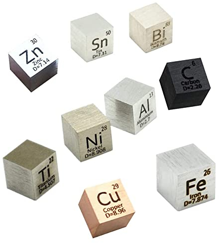 Jonoisax Präzisionsbearbeitete Dichtewürfel - 10Mm Element Dichte Würfel Settanium, Kohlenstoff, Nickel, Bügeleisen, Kupfer, Zink, Aluminium, Zinn, Wismut 9 Stück Für Sammlungen