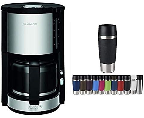 Krups Proaroma Plus Filterkaffeemaschine KM3210 | 10 Tassen | 1100 Watt | Schwarz mit Edelstahlapplikationen + Emsa 513361 Travel Mug Classic | Thermo-/Isolierbecher | Fassungsvermögen: 360 ml