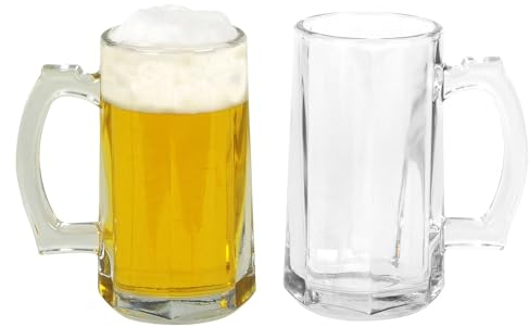 BURI 2 Stück kleine Biergläser mit Henkel 422ml 8x15cm Krug Glas zwei Krüge Bierglas mit Griff Bierkrug Maßkrug Bierseidel Trinkgläser Trinkgefäß Trinkgefäße Maß 2er Set 0,4L 0,4 L klassisches Design
