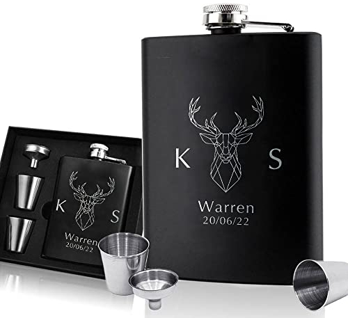 Personalised Hip Flask Custom Engraved Hip Flasks for Men 6oz Stainless Steel Flask for Best Man Usher Groomsmen Groom Father of The Bride Gift for Wedding Christmas Special Occasion (Design 1)