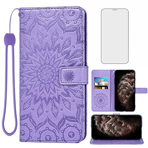 Asuwish Phone Case for iPhone 11 Pro Max 6.5 Wallet Cases with Tempered Glass Screen Protector and Leather Flip Cover Card Holder Stand Cell Accessories iPhone11 11pro Promax i XI Plus Women Purple
