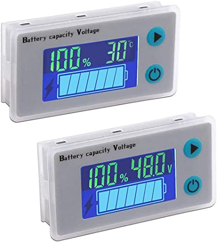 Fasizi 2PCS Monitor della capacità della Batteria 10-100V Misuratore di Tensione della Temperatura 12V 24V 36V 48V Display LCD Indicatore di Percentuale Tester Rilevatore di quantità Elettrico