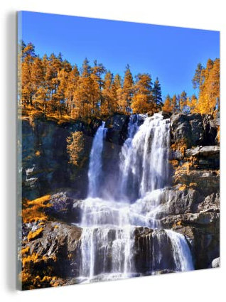 MuchoWow Glasbild Glasfoto Wandbild Bilder Deko 90x90 cm Wasserfall - Norwegen - Natur