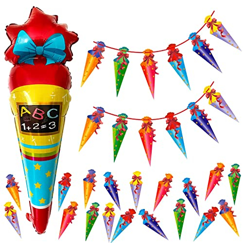 Oblique Unique® Schuleinführung Schulanfang Einschulung Deko Set für Jungs und Mädchen - Zuckertüte Folien Ballon + Girlande + Konfetti Set