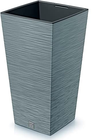 Macetero color cemento, con depósito, colección FURU, de 34,5 x 34,5 x 66 cm, capacidad de 24 L.