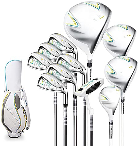 JYCCH Damen-Golfschläger-Set, Damen-Komplettset für Rechtshänder, Elegante Damen, Anfänger, Übungsschläger-Sets mit Golfschlägern und Standtasche, 11 Schläger.