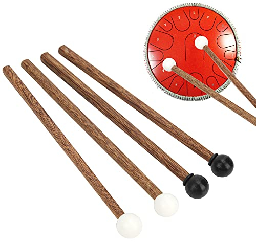 Mazo de Tambor de Acero, 4 Piezas de Mazo de Tambor de Lengua de Acero, Baqueta de Goma para Niños, Baqueta de Percusión de Goma con Mango de Madera de 6,5 Pulgadas para Niños