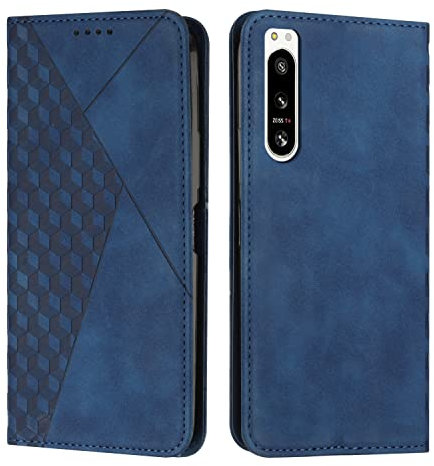 KOUYI Kompatible mit Xperia 5 IV Hülle, Retro Premium PU Leder Weich TPU Klapphülle Kartenfächer Magnetic Standfunktion Flip Wallet Shockproof Handyhülle (Blau)