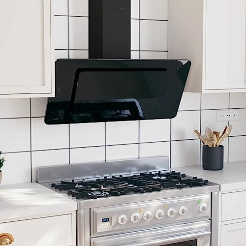 Dunstabzugshaube, ZEYUAN Abzugshaube, Dunstabzug, Einbauküche, Küche, Cooker Hood, 90 cm Edelstahl und Hartglas Schwarz -AT