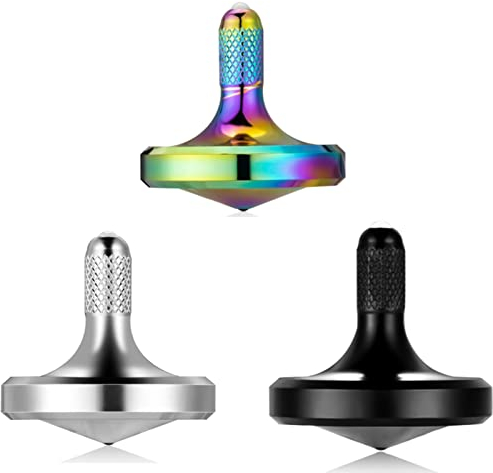 Edelstahl-Metallkreisel, Schleuderzeit über 8 Minuten, Tötungszeit Unterhaltung Dekompressions-Gyroskop-Spielzeug, einfache Arbeit lustiges Zappel-Spielzeug (3PCS Schwarz+ Silber+Bunt/L)