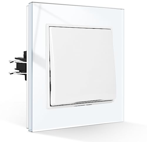 CNBINGO Lichtschalter 1 Fach 1 Weg Glas Lichtschalter Unterputz, Schraubenloser Wippschalter Taktiler Wandschalter Kristall-Wippschalter, weiß