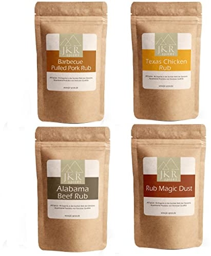 JKR Spices BBQ Rub Set | 4x250g Barbecue Grillset | Magic Dust Rub + Pulled Pork Rub + Alabama Beef Rub + Texas Chicken Rub (4x250g)
