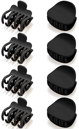 ATODEN Lot de 8 petites pinces à cheveux noires à double rangée avec dents pour cheveux épais, fins et courts, accessoires mignons