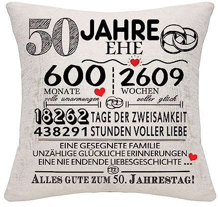 Bommex 50 Jahre Ehe Geschenk 50. Hochzeitstag Kissen Abdeckung Keepsake Dekoration Geschenk für Paare Eltern Frauen Männer Mama Papa Ehemann Frau Oma Opa Tante Onkel Freunde (50. Jahrestag)