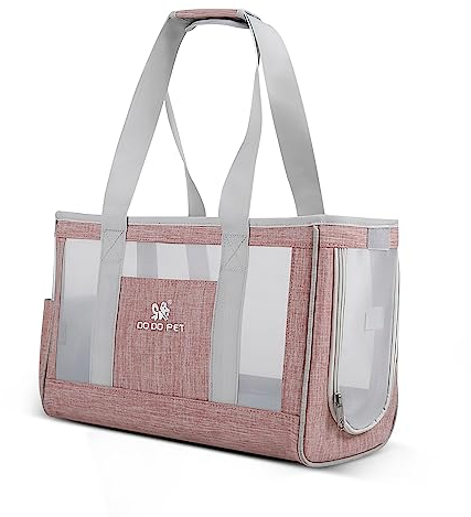 ALLSOPETS Sac Transport Petit Chien Respirant, Sac Bandoulière avec Matelas Amovible et Poches Latérales, Caisse Chat pour Voyage Camping Randonnée (Vieux Rose)