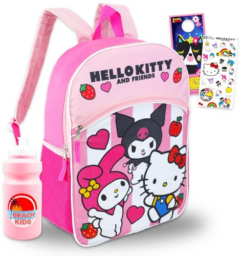 Hello Kitty Rucksack f r M dchen Set - Bundle mit 16 Zoll Hello Kitty Rucksack, Wasserflasche, Aufklebern, mehr | Hello Kitty Rucksack f r die Schule, Hello Kitty Rucksack, Hello Kitty Backpack for