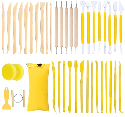 42 Pcs Pottery Clay Sculpting Tools, Polymer Clay Tools Set, Pottery Carving Tool for Starter with Storage Bag for Rock Painting Art Embossing Nail Art DIY Craft