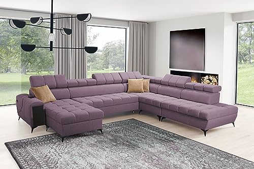 All4All Ecksofa mit Schlaffunktion Gonti X 359 x 294 cm - Schlafsofa mit Bettkasten - Sofa in U-Form - Wohnlandschaft XXL Sofa - Eckcouch Groß - Seite Links - Lila - Gewebe - Modern 26