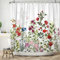 ASDCXZ Blumen Duschvorhang 180x200 cm, Frühling Handgemalt Rot Weiß Rose Bunt Floral Grün Blätter Bad Waschbar Duschvorhänge Polyester Textil Wasserdicht Badevorhang für Badewanne mit 12 Haken