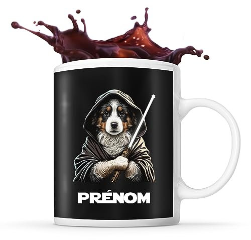 Tasse Berger Australien avec sabre laser Prénom Nom Personnalisable | Mug Café Thé Idée Cadeau Personnalisé Homme Femme Original pour propriétaire de chien