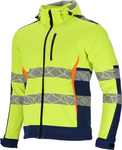Lahti PRO Warnschutz-Jacke Softshell Arbeitsjacke | Größe: 3XL | Farbe: Neongelb-blau | Warnschutz-Pilotenjacke Warnjacke Berufsjacke Schutzjacke Wasserdicht | Herrenjacke mit reflektierenden Streifen