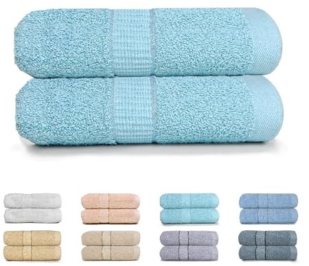 GFD Textiles - Juego de 2 Toallas de Baño Grandes 100x150 cm. Toallas 100% Algodon. Toallas Baño Ducha Gimnasio. Towels Extra Suaves, Muy Absorbente y Secado Rápido (2 Baño, Celeste)
