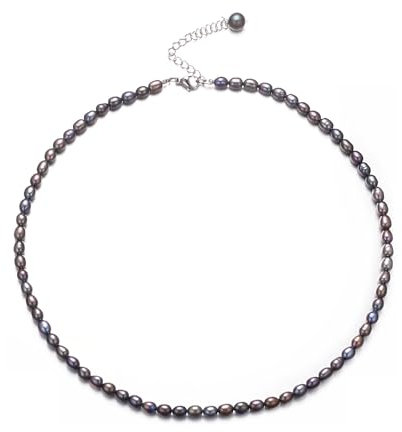 Aleasha Süßwasserperlen Kette Blau Schwarz 4mm Klein Perle Halskette Damen Handgefertigt Schmuck Geschenke 38+7cm