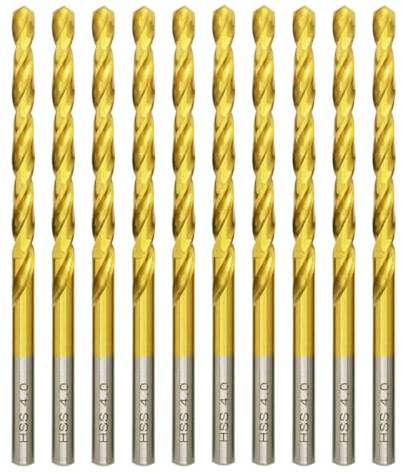 Hilpaty HSS-TiN Drill Bit 4.0mm x 75mm x 10pcs Titanium Coated Twist Drill Bits for Metal, Stainless Steel, Non Ferrous, Cast Iron, Wood