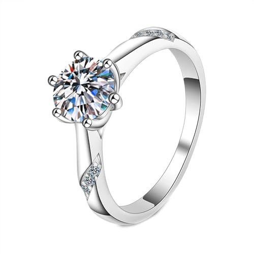 Gualiy Weißgold Ring Hochzeit, 18 Karat Echt Schmuck Ring Damen 6-Zinken Ring mit Labor Diamant 1ct Ringe Größe 49