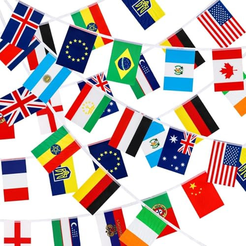 MARFOREVER 100 Länder String Flagge, 25 m International Banner String Flags Eurovision Song Contest 2025 World Flag Bunting Banner für Schule Festivals Sport Clubs Bars Feiern Party Dekorationen