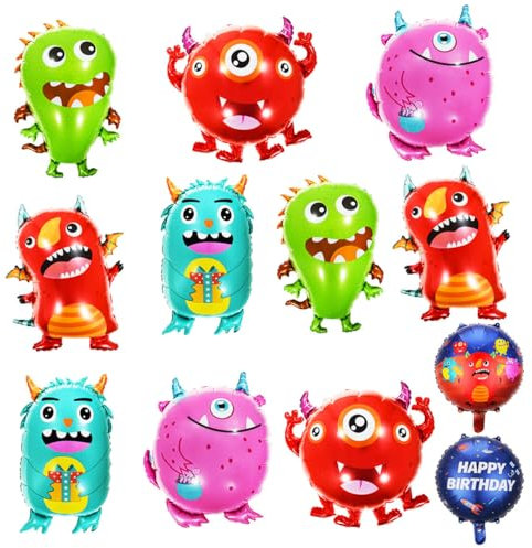Monster Luftballon 12Stk,Monster deko, Große Folienballons,Niedliches und Farbenfrohes Partyzubehör,Ballons für Jungs und Mädchen für Kinder Geburtstag Schuleinführung Schulanfang Motto Party