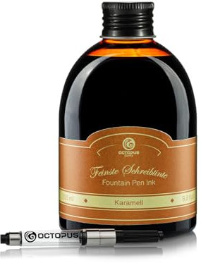 Octopus Fluids Fountain Pen Ink in Ink Glass with Converter, Writing Ink for Fountain Pens, Fountain Ink in Caramel 30 ml with Ink Converter