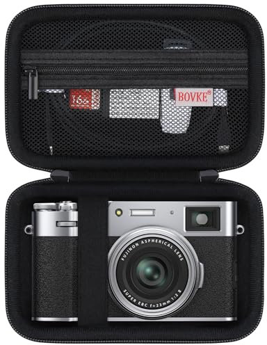 BOVKE Tragetasche kompatibel mit Fujifilm X100VI X100V Digitalkamera, zusätzliche Netztasche für Ladekabel, schwarz